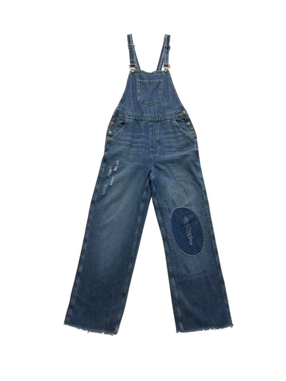 Denim Overalls for women’s - Blue Distressed Wide-Leg